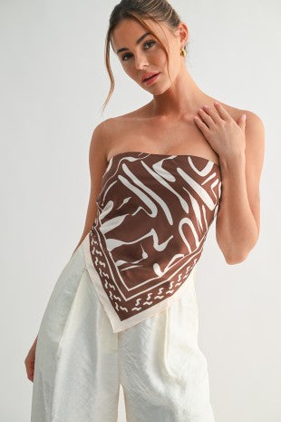 Jada Brown Print Handkerchief Top
