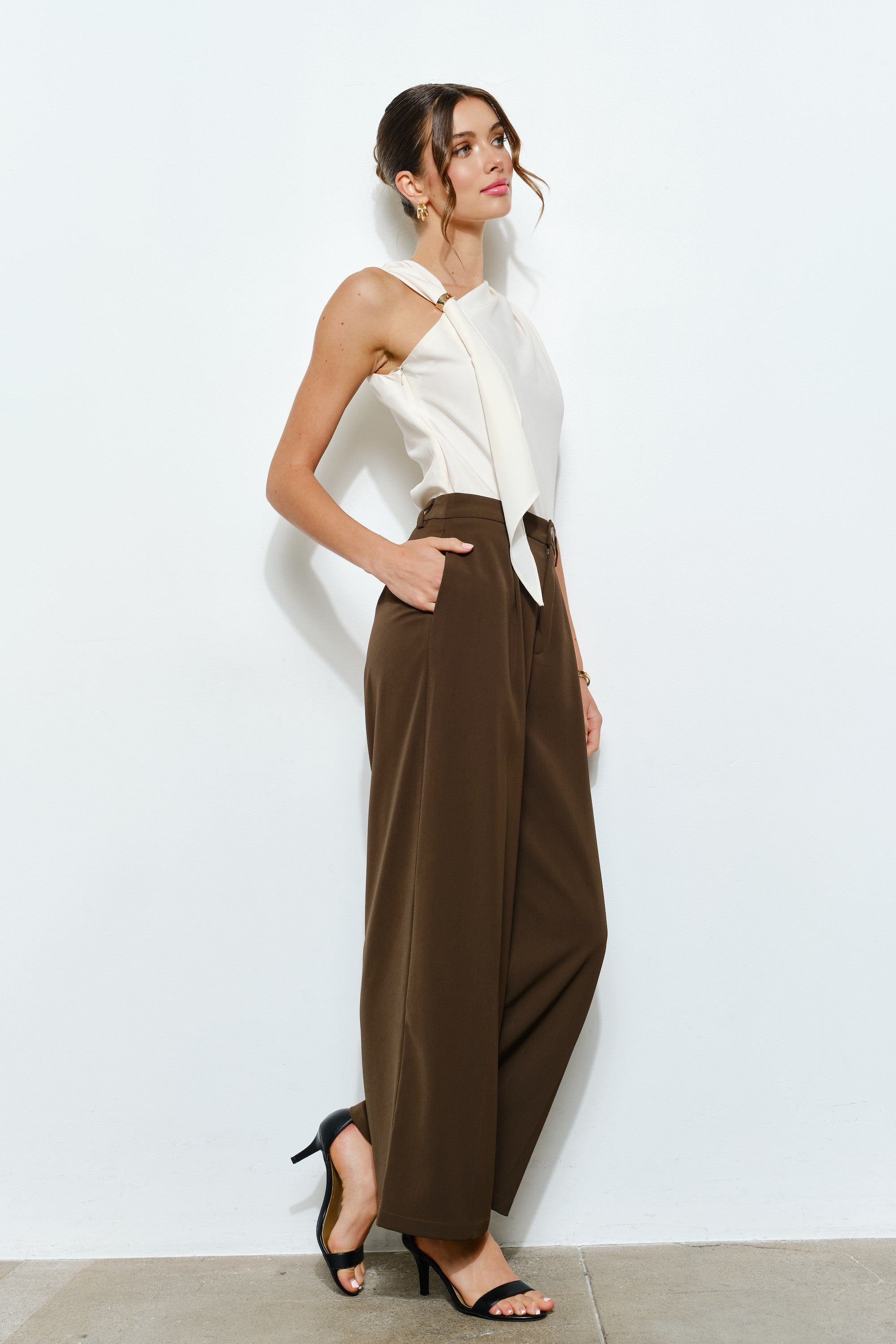 Alita White One Shoulder Gold Grammett Side Zipper Top