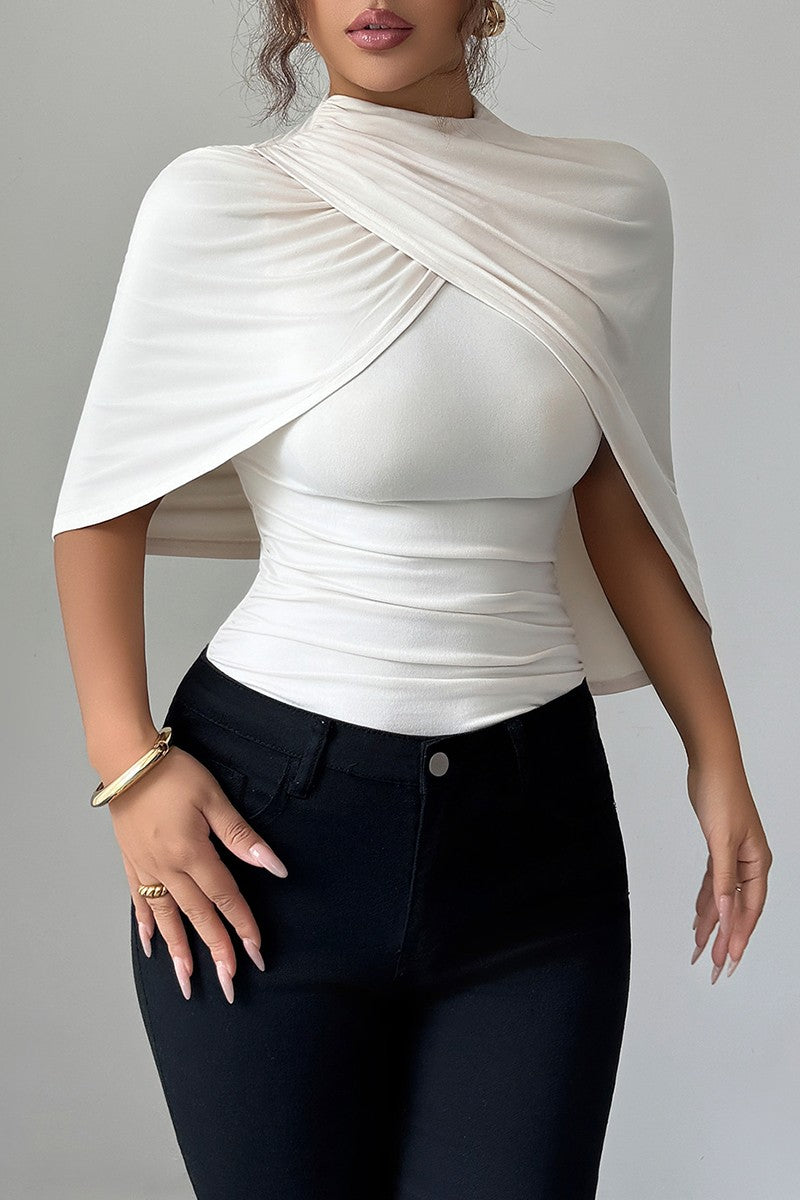 Cora Beige Draped Cape Style Jersey Shirt