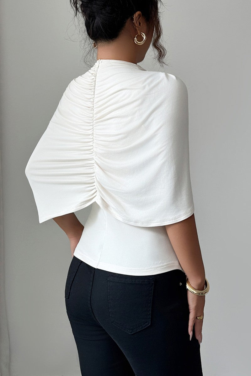 Cora Beige Draped Cape Style Jersey Shirt
