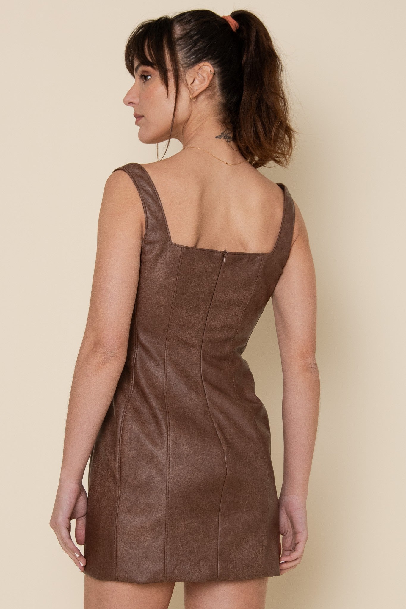 Elliott Brown Vegan Leather Bustier Bodice Mini Dress