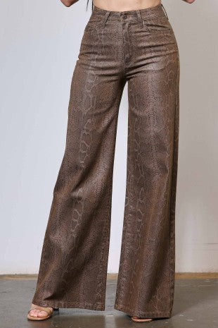 Pippa Brown Python high rise wide leg jean