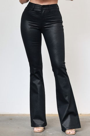 Kelly black coated denim high rise flare