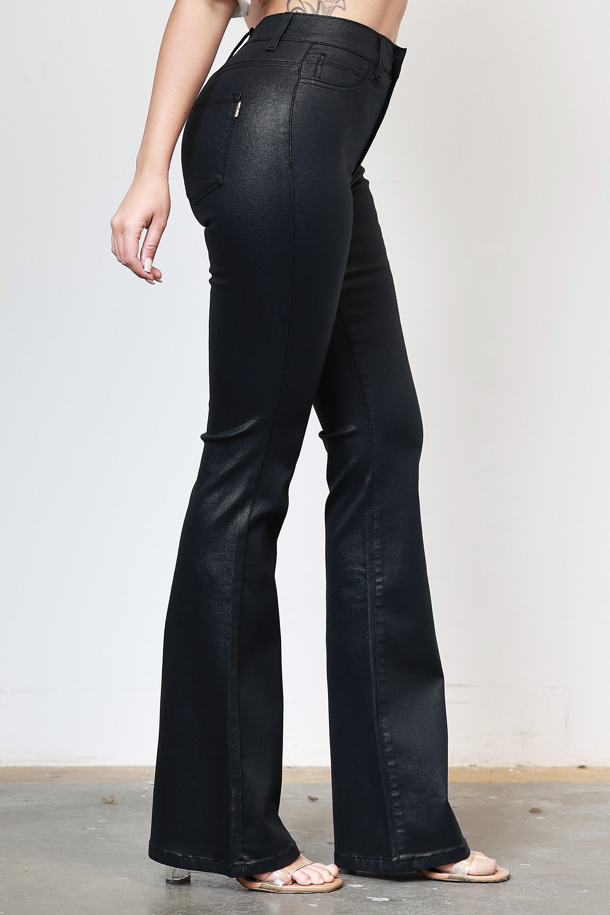 Kelly black coated denim high rise flare