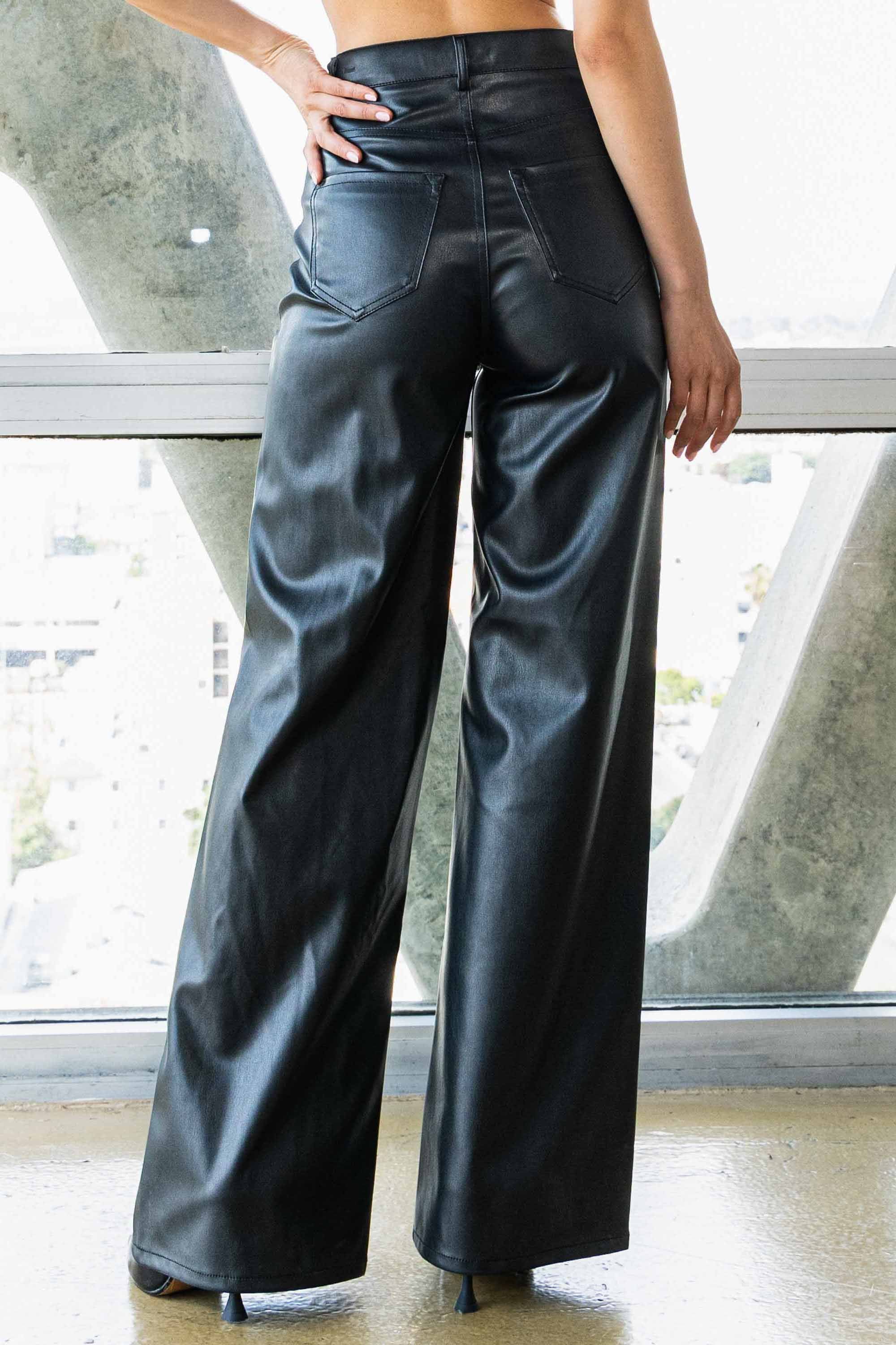Willow Black Pleather wide leg high rise pant