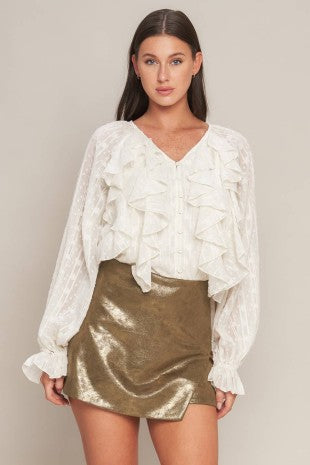 Cleo Bronze Foiled Faux Leather Skort With Side Zipper