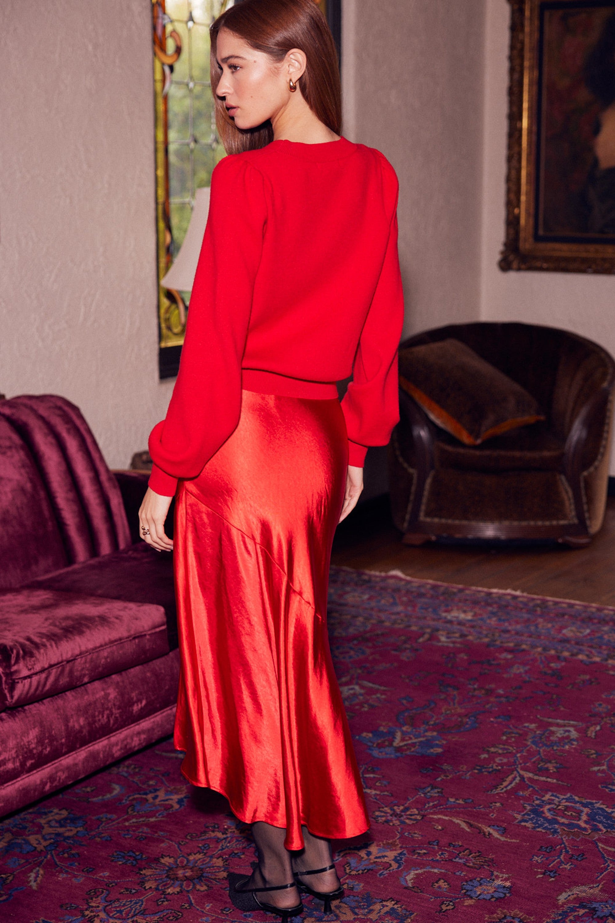 Mable Red Long Sleeve Ribbon Trim Sweater