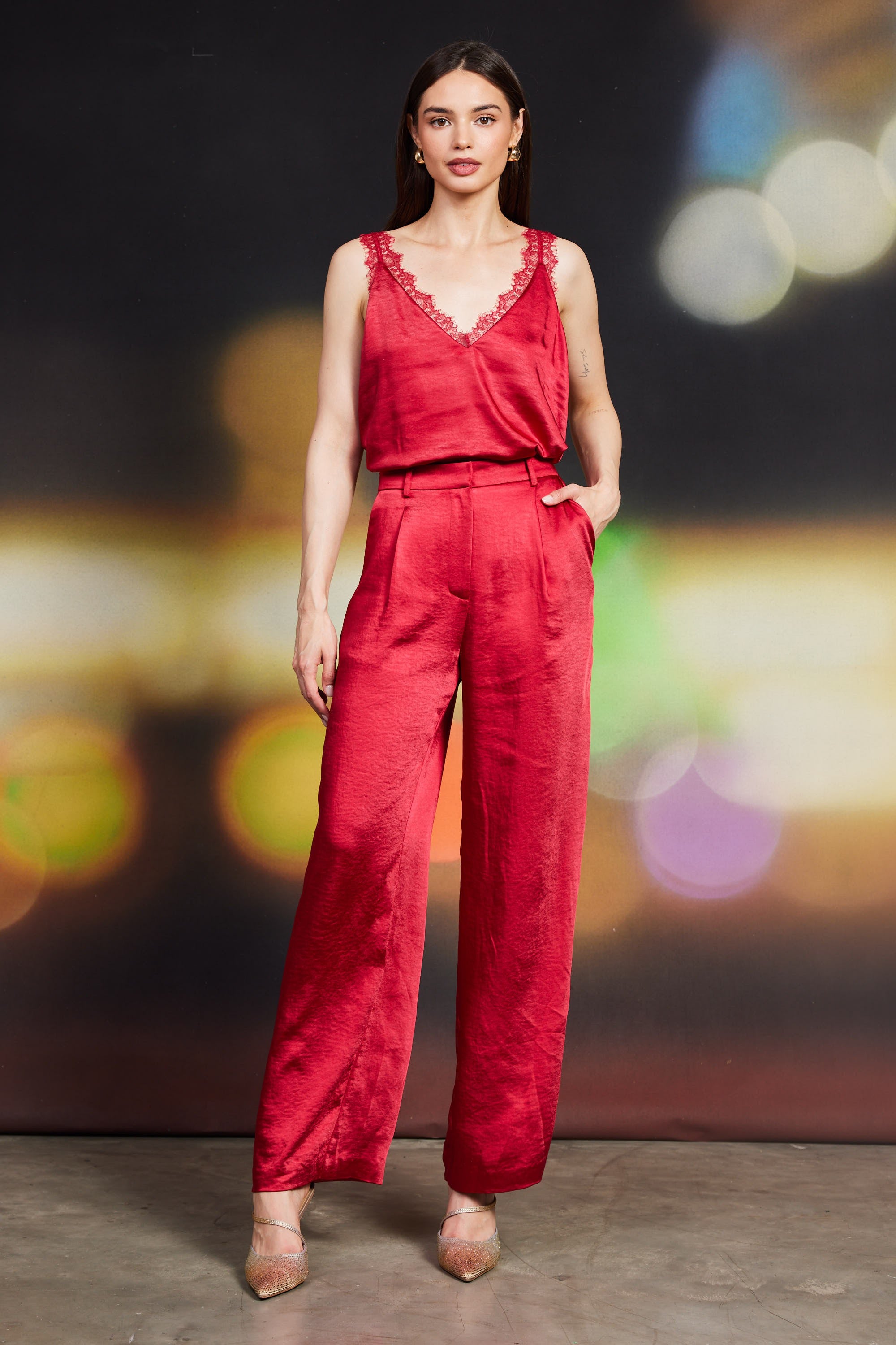Ayla red satin trouser pant
