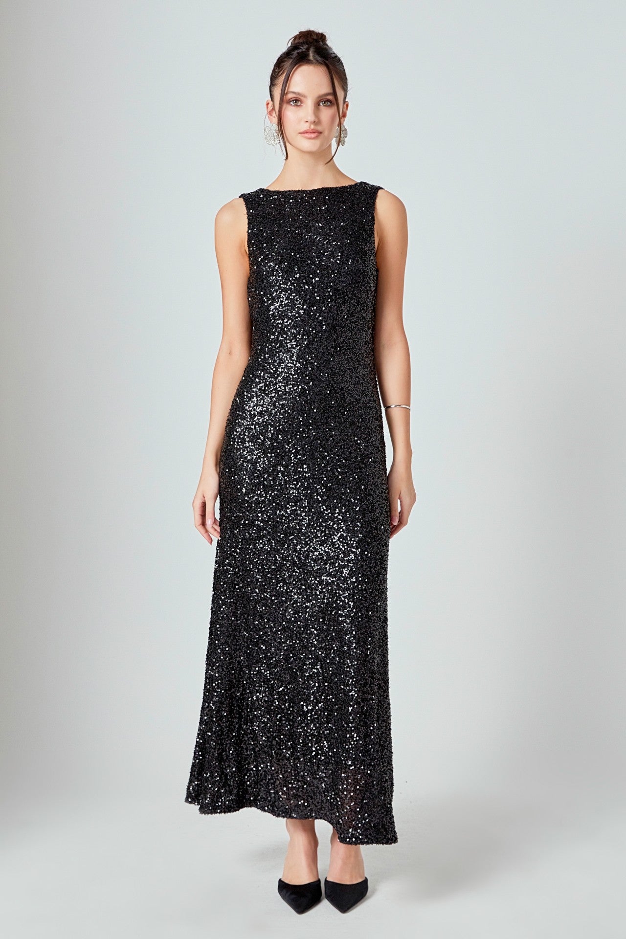 Loren Black Sequin Open Back Sleeveless Maxi dress