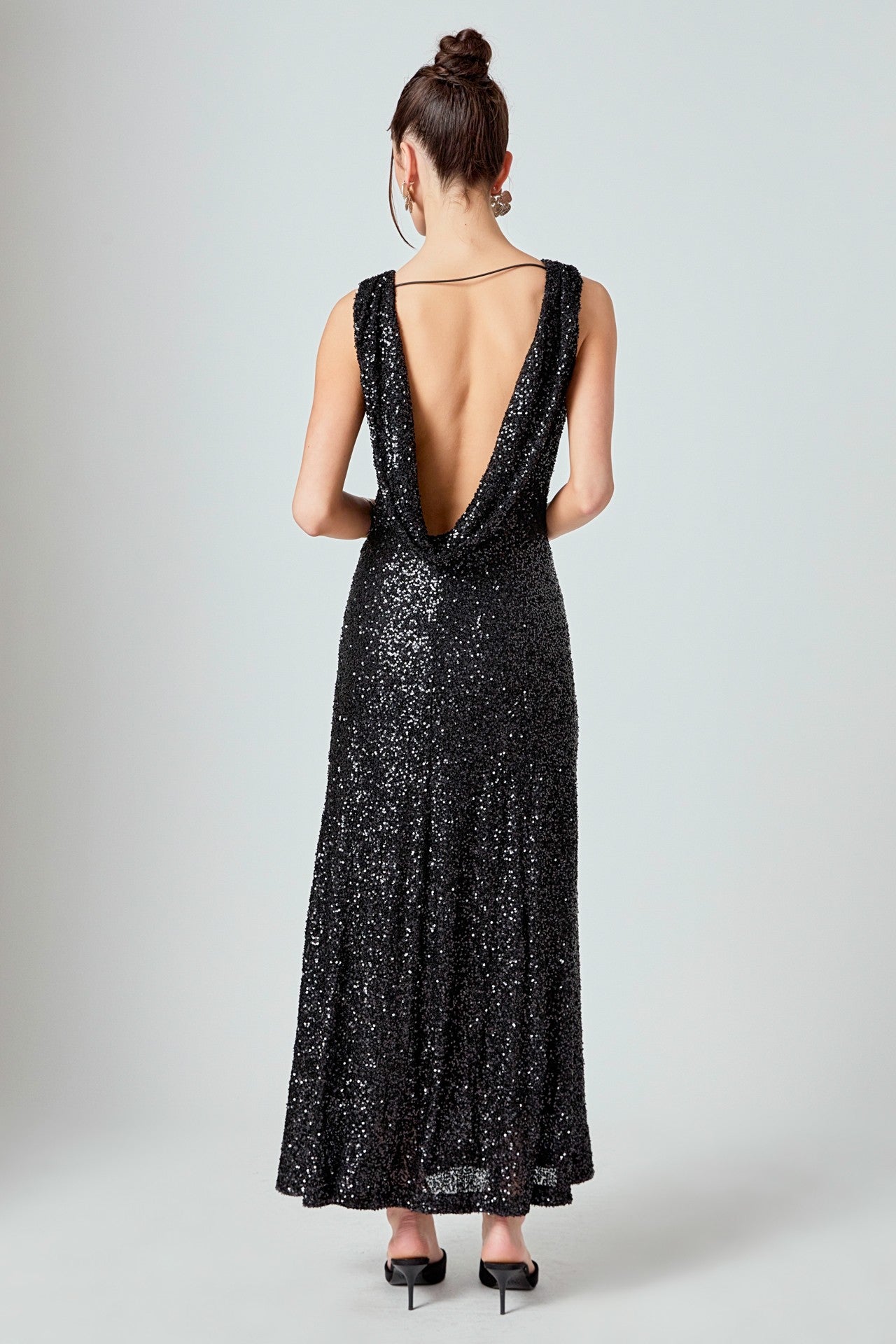 Loren Black Sequin Open Back Sleeveless Maxi dress