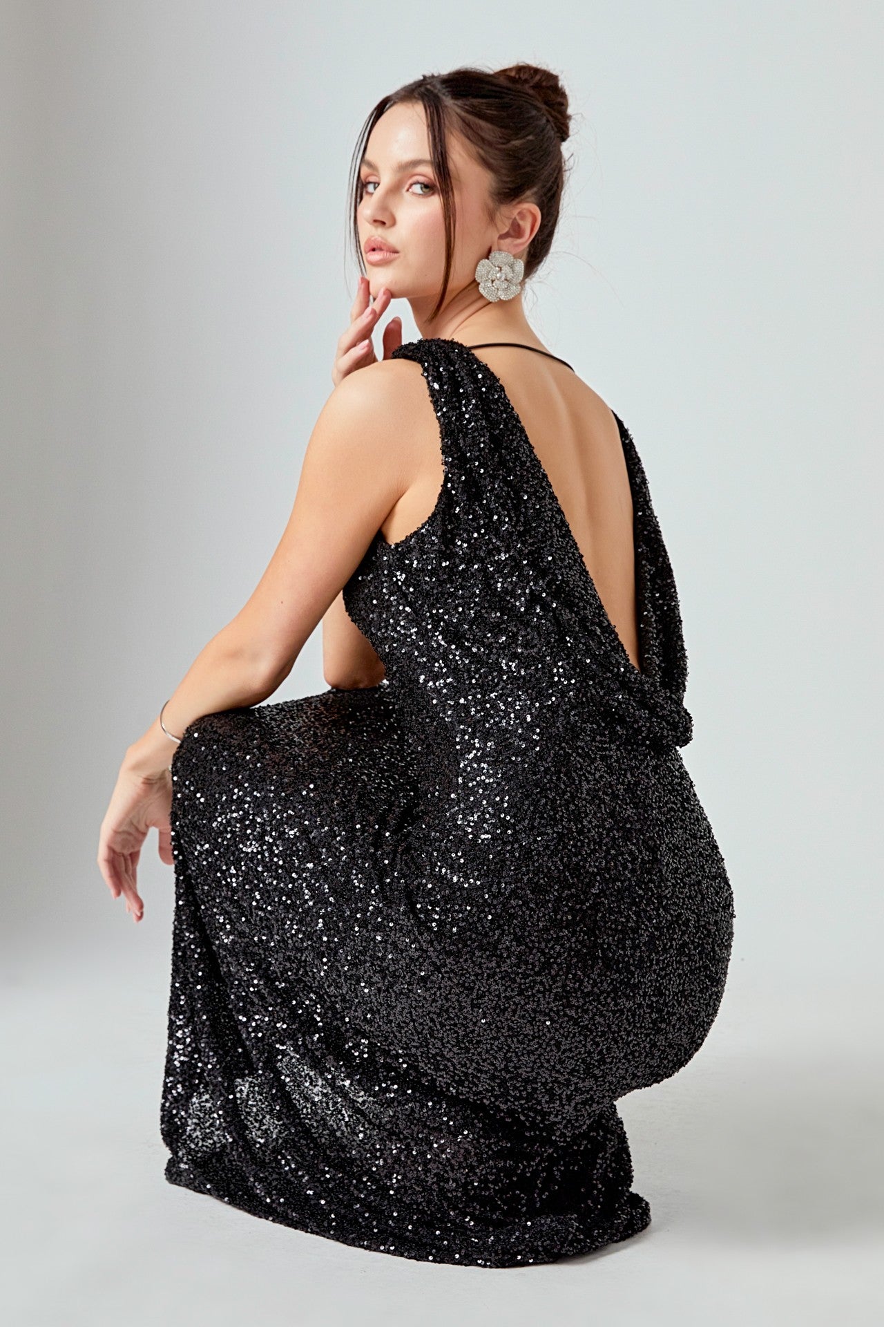 Loren Black Sequin Open Back Sleeveless Maxi dress
