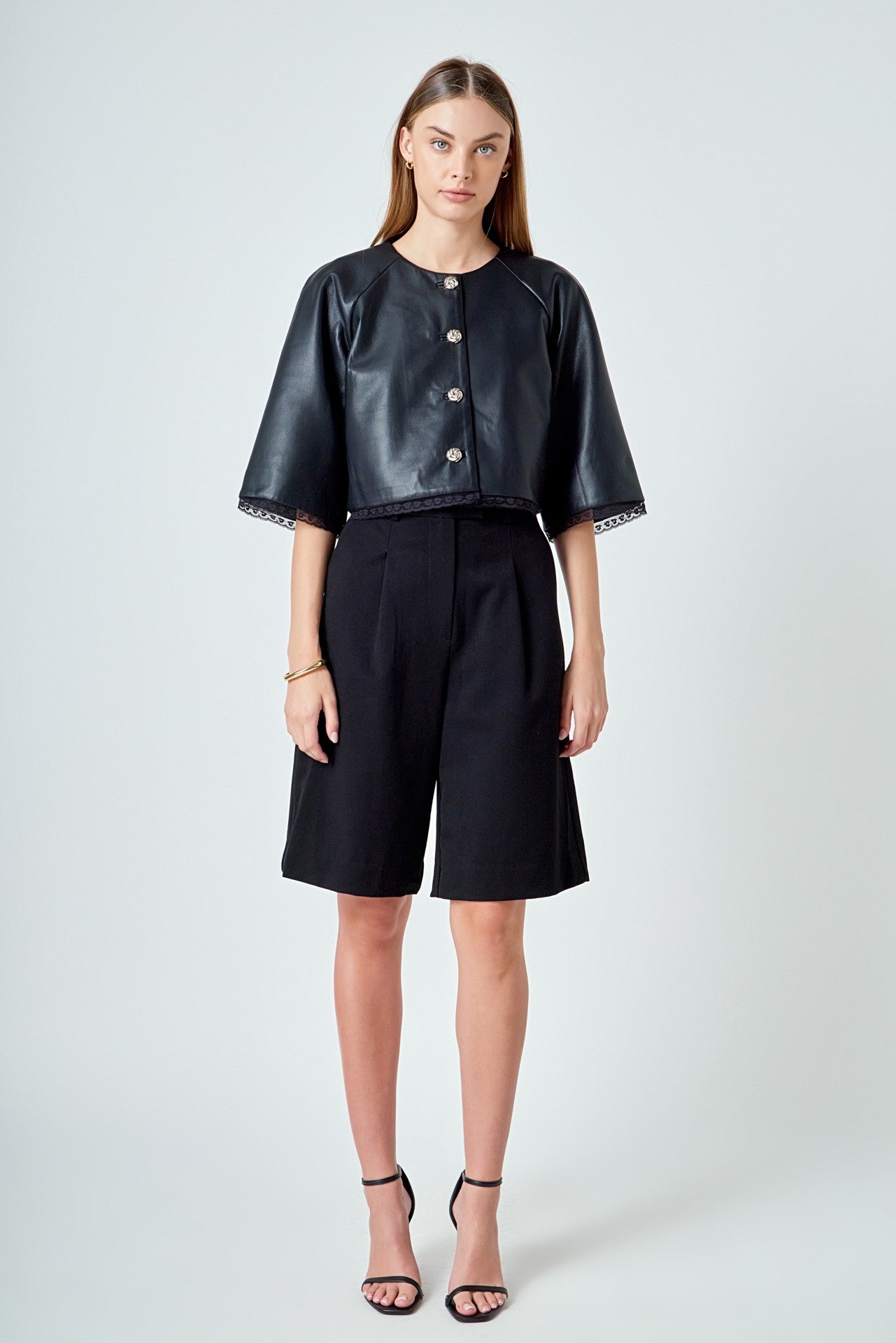 Clarissa Black Soft Vegan Leather Cropped Jacket