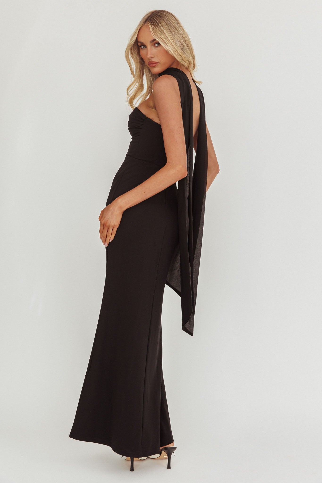Julia black strapless maxi with scarf