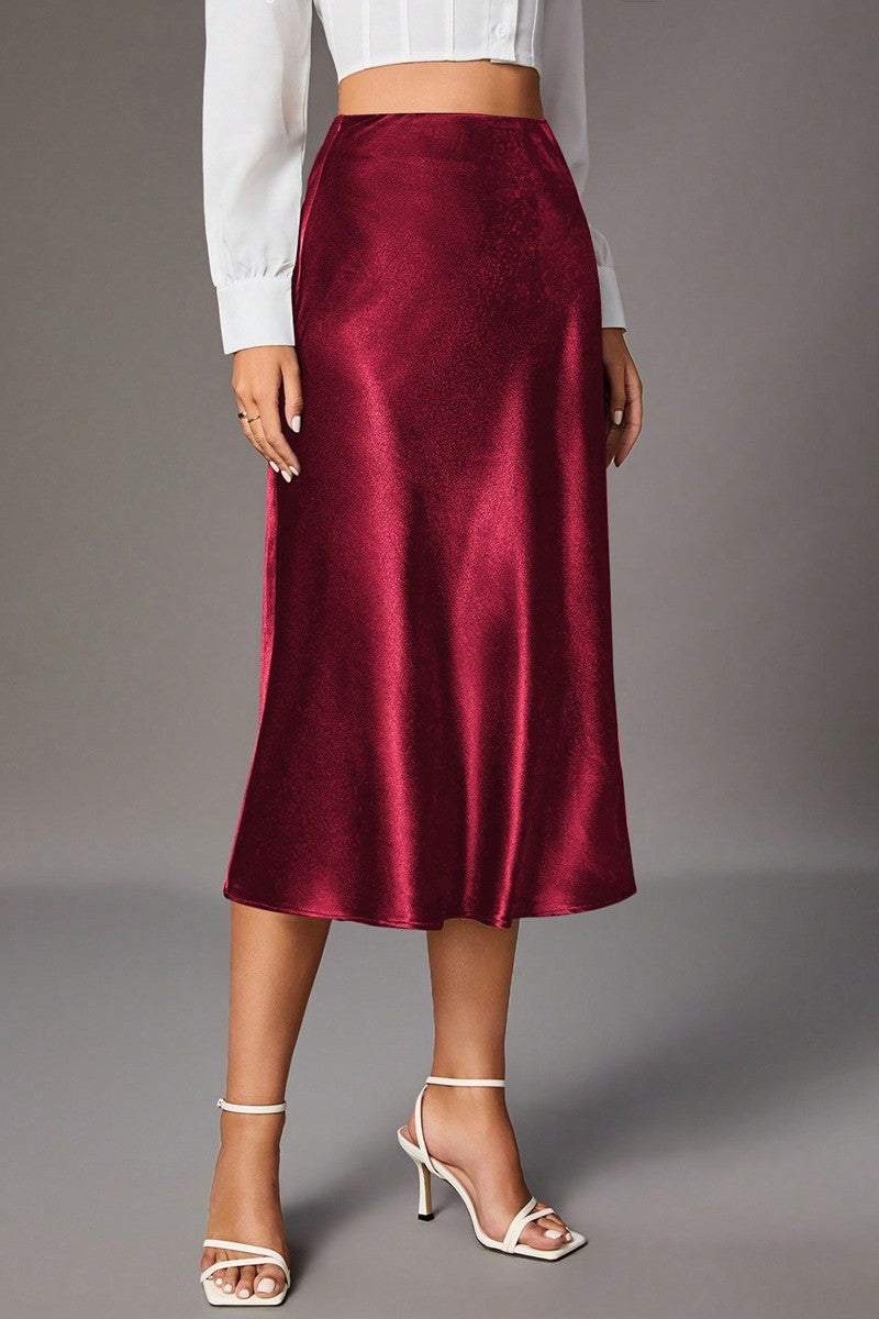Ava Satin Side Zipper Midi Skirt