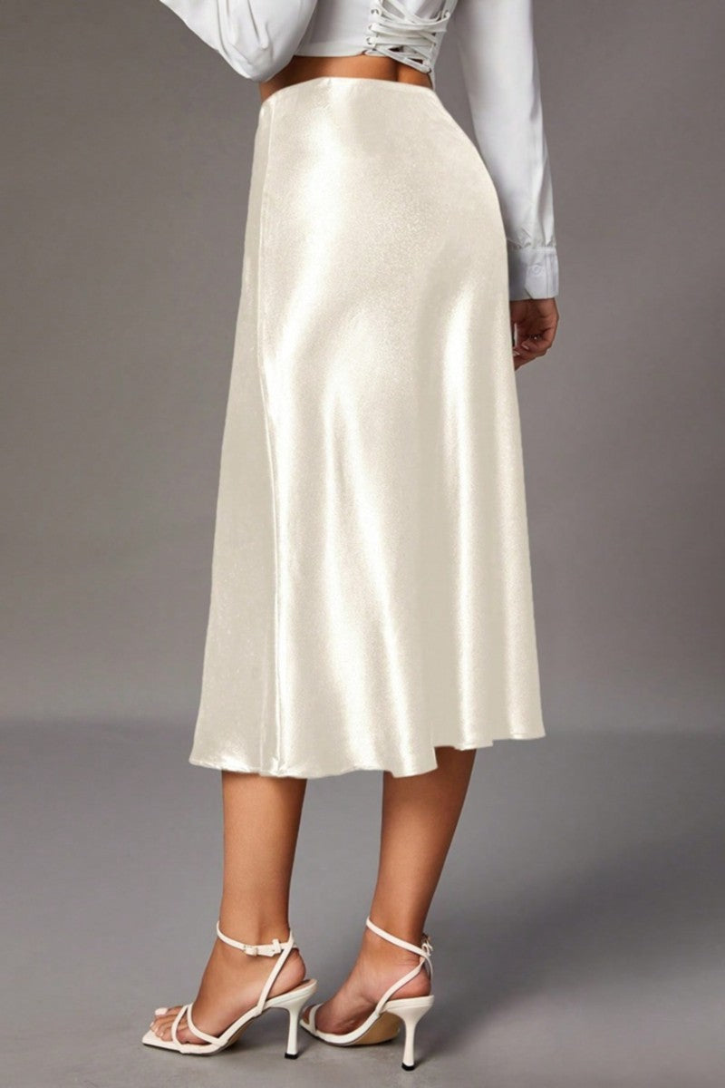 Ava Satin Side Zipper Midi Skirt