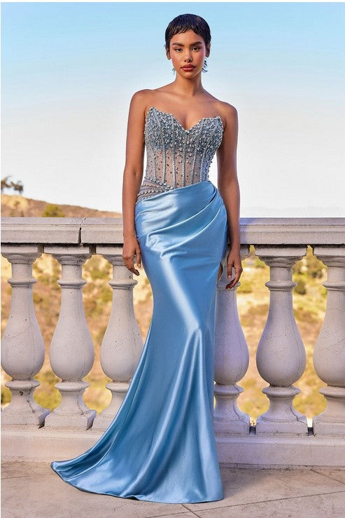 Twyla ice blue formal with beaded bodice and satin skirt