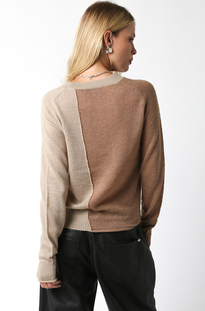 Kasey taupe and oatmeal light weight layering sweater