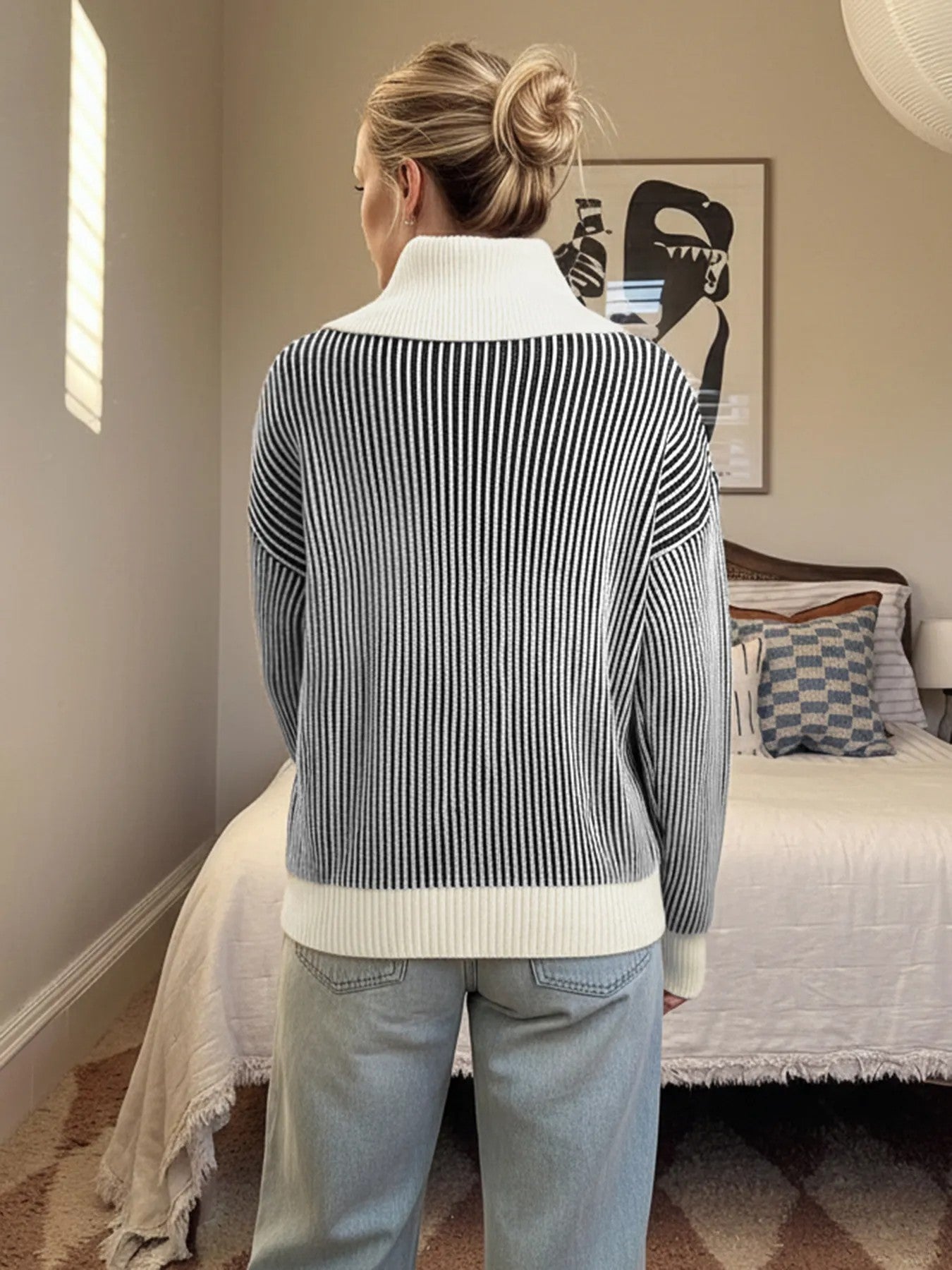 Claire Striped Knit Round Neck Lapel Sweater