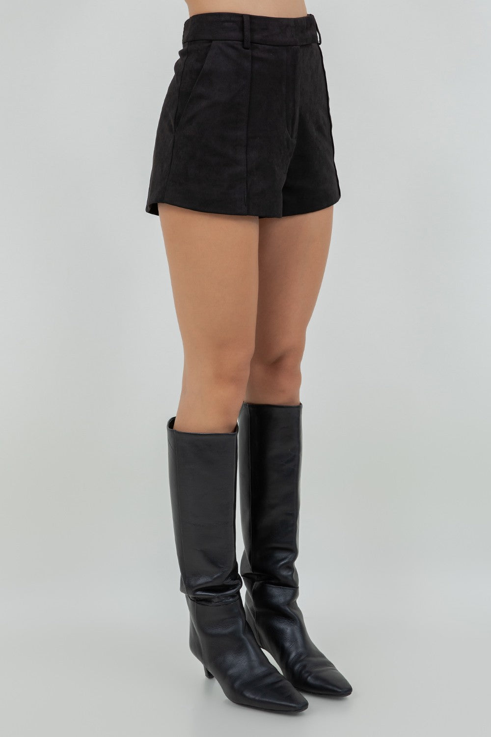 Hall Black Suede Mid Rise Shorts