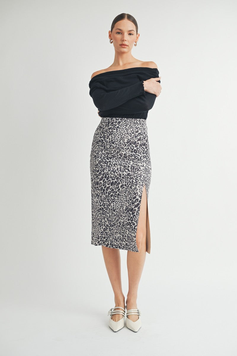 Blair Leopard Super Soft Side Slit Midi Skirt