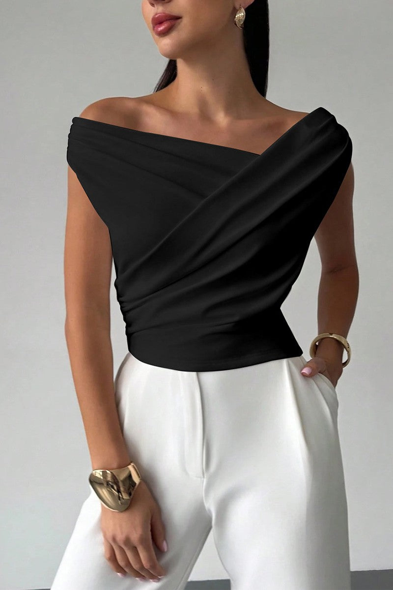 Sera Black Drape Shoulder Top