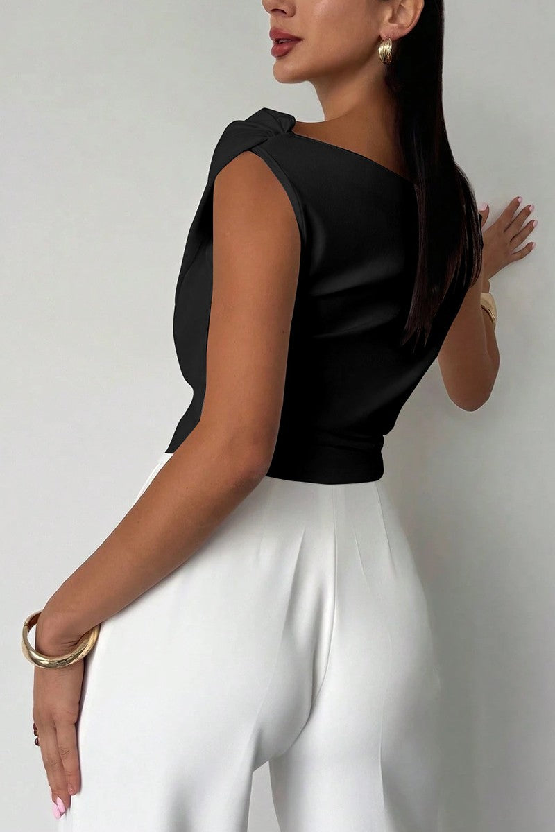Sera Black Drape Shoulder Top