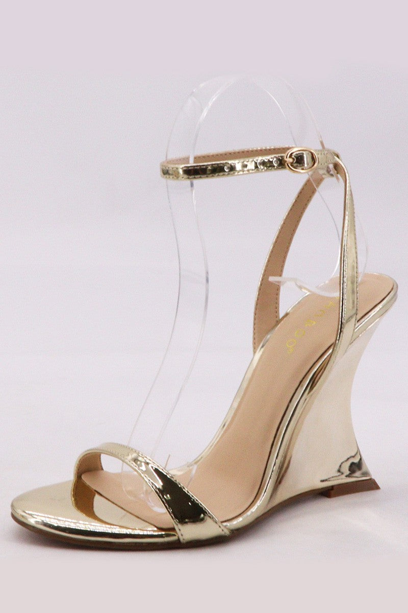 Catalina Metallic Gold Ankle Strap Wedge Heels