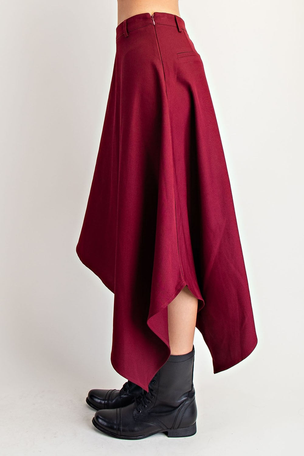 Juliette Burgundy Asymmetrical Midi Skirt
