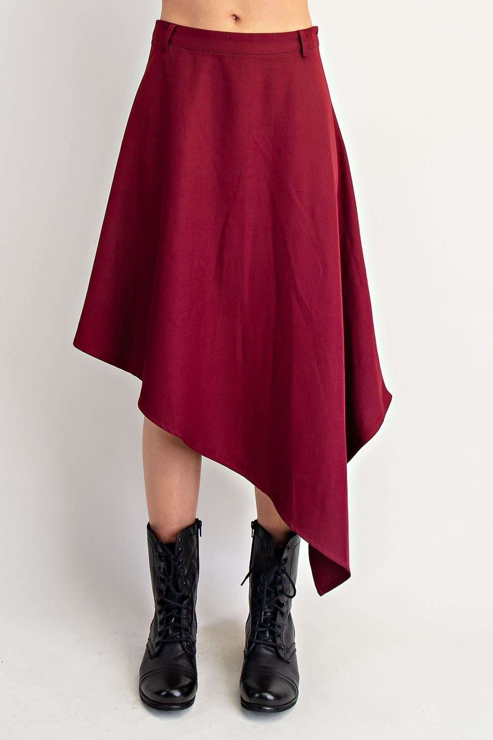 Juliette Burgundy Asymmetrical Midi Skirt