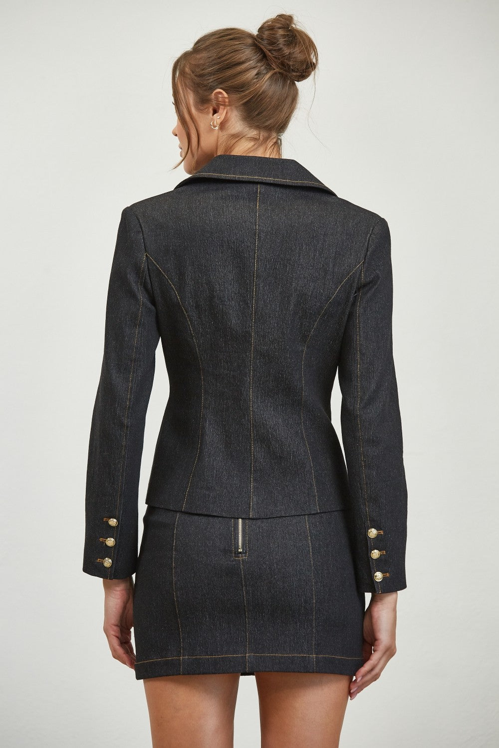 Hope Dark Denim Fitted Blazer With Gold Buttons