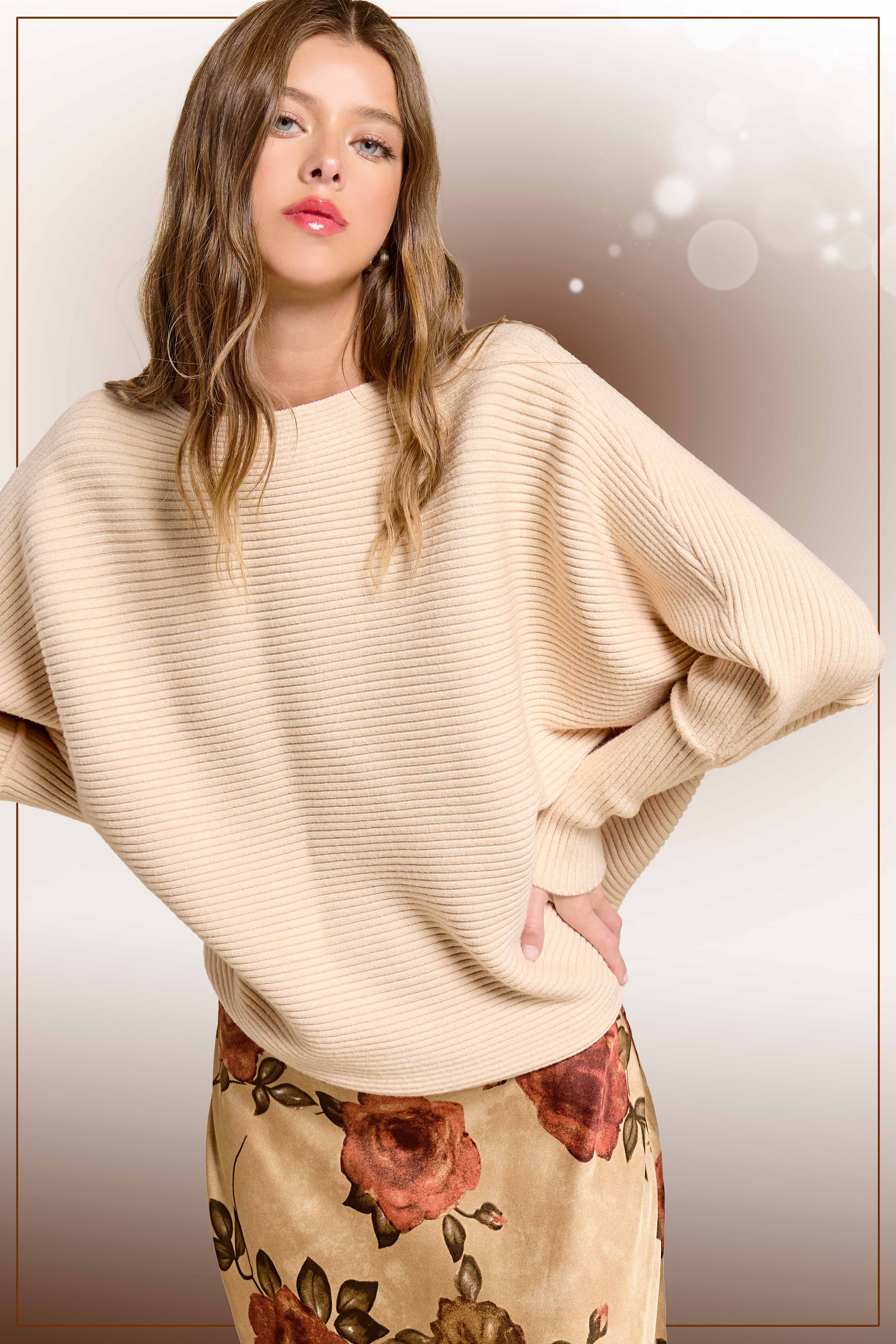 Cammi oat ribbed boat neck batwing sweater