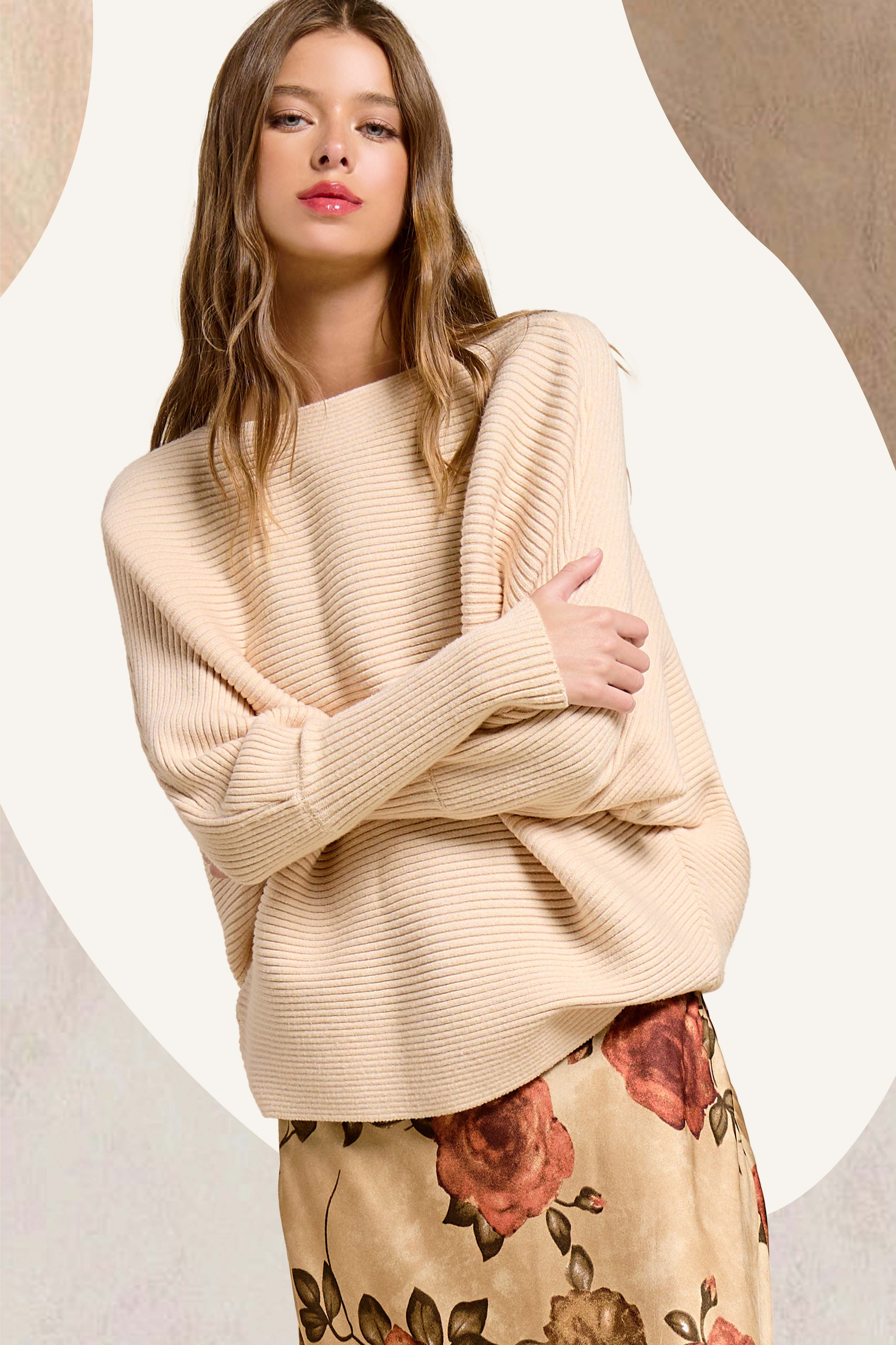 Cammi oat ribbed boat neck batwing sweater