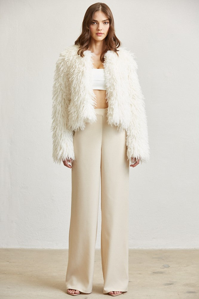 Aubrey Cream Faux Fur Crop Jacket