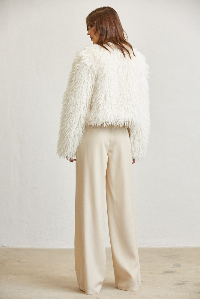 Aubrey Cream Faux Fur Crop Jacket