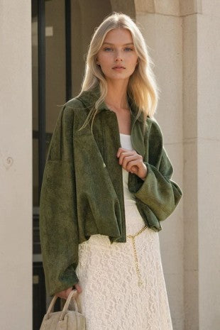 Kendal olive faux suede batwing bomber jacket