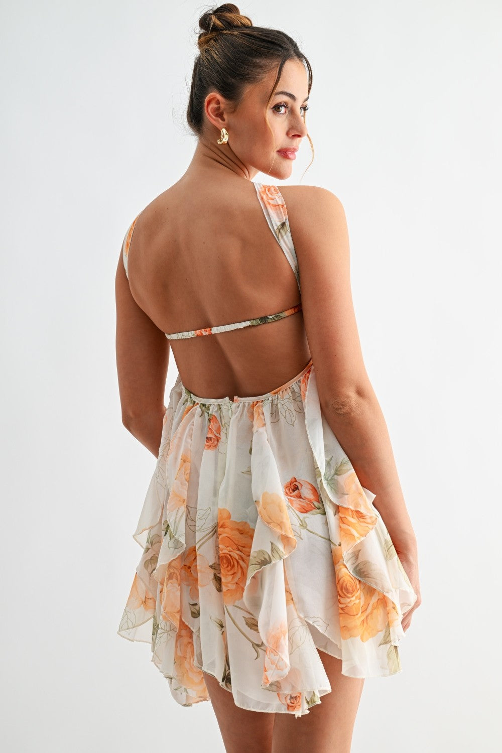 Summer Ivory Floral Babydoll Mini Dress With Starfish Brooch