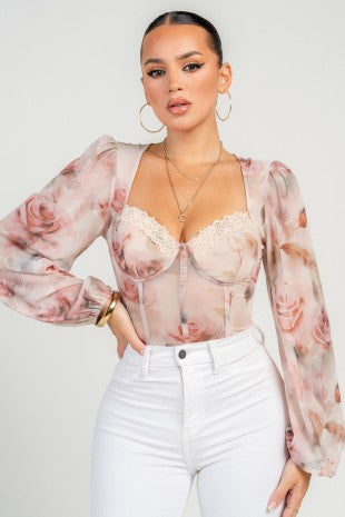 Prim Cream Floral Long sleeve Bodysuit