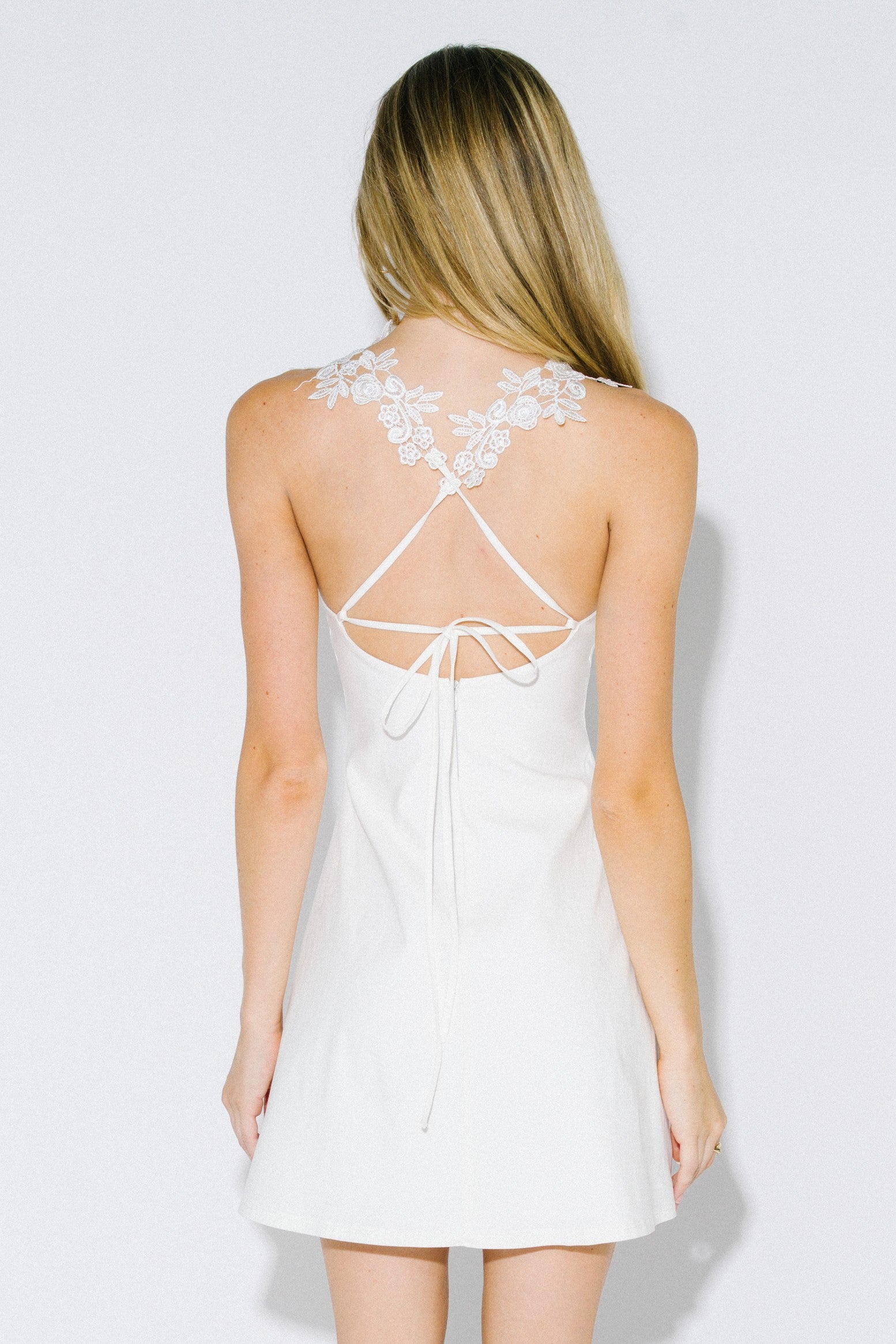 Lacie white lace strap A-line mini dress