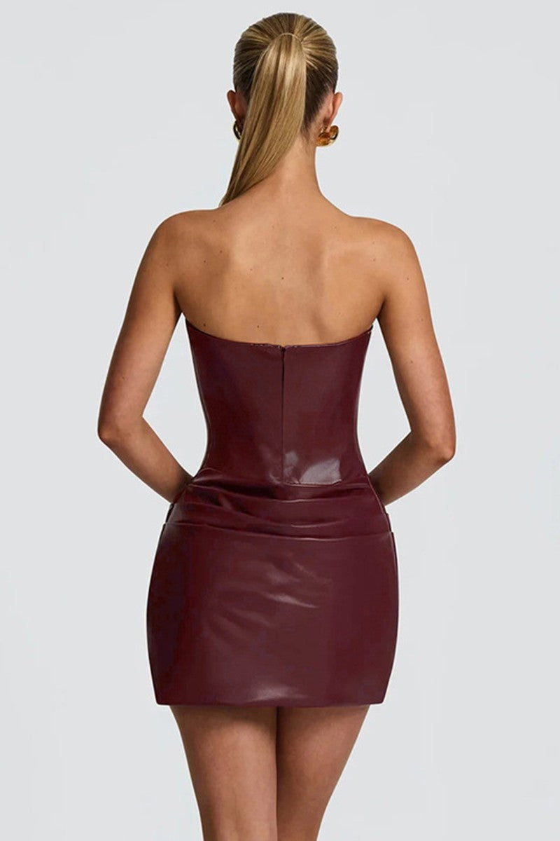 Milli Burgundy Faux Leather Corset Mini Dress