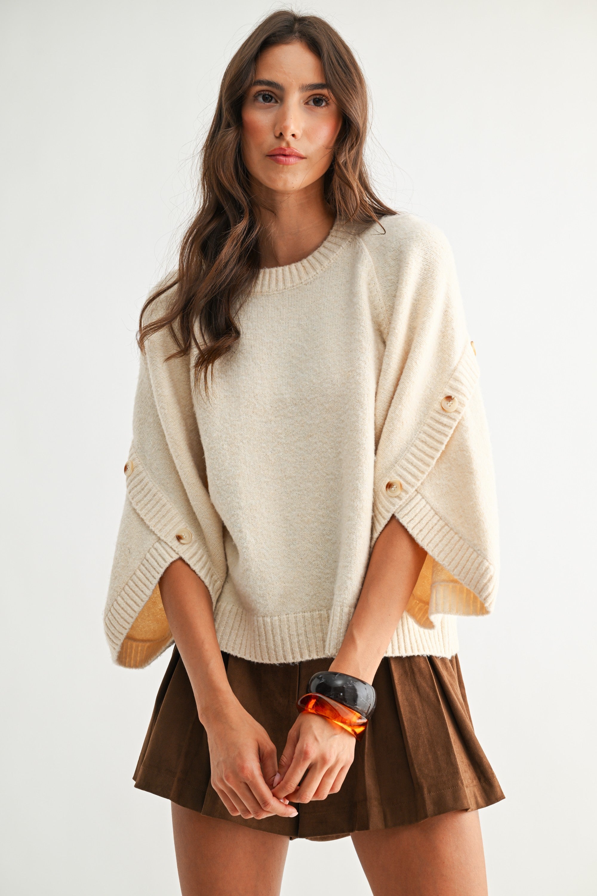 Camille Cream Button Sleeve Pullover Sweater