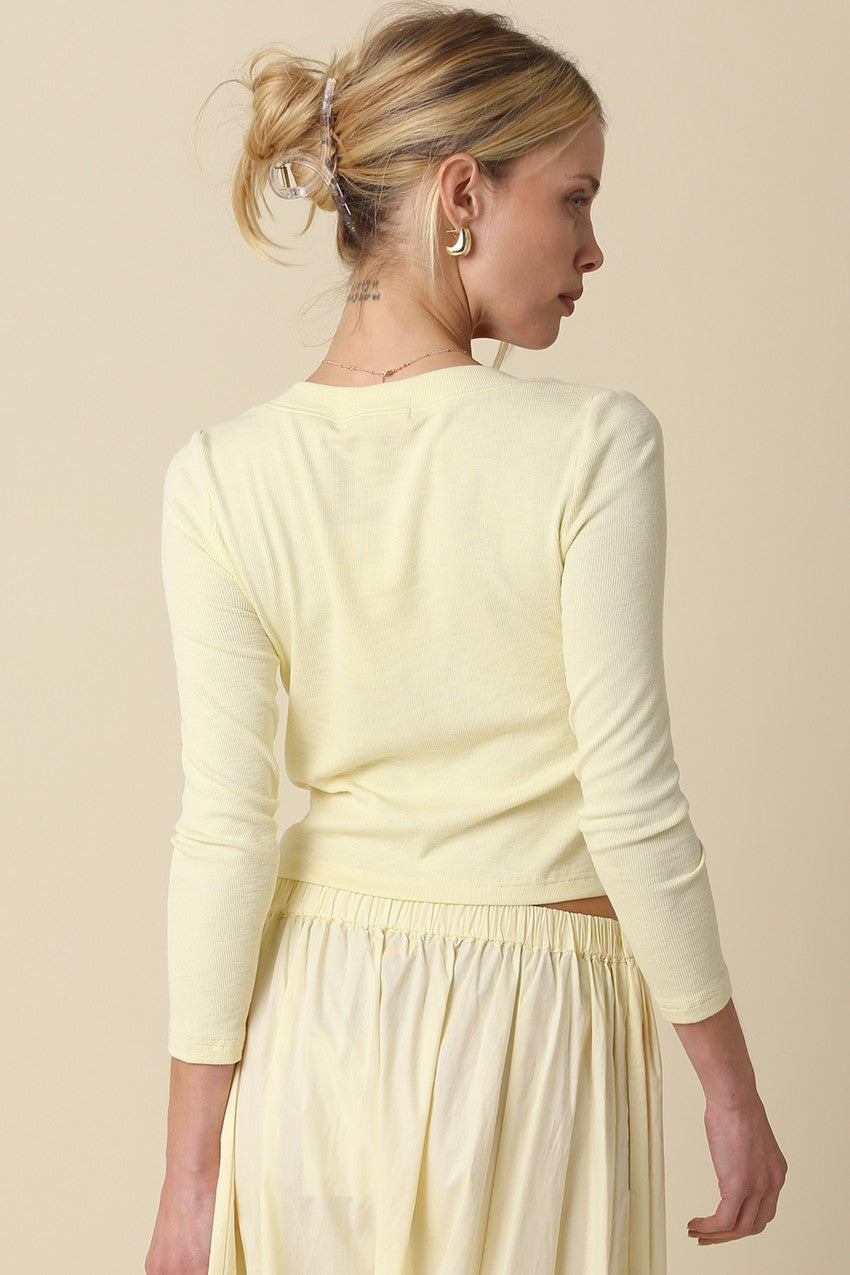 Jenni Butter Yellow Long Sleeve Button Up Crop Top