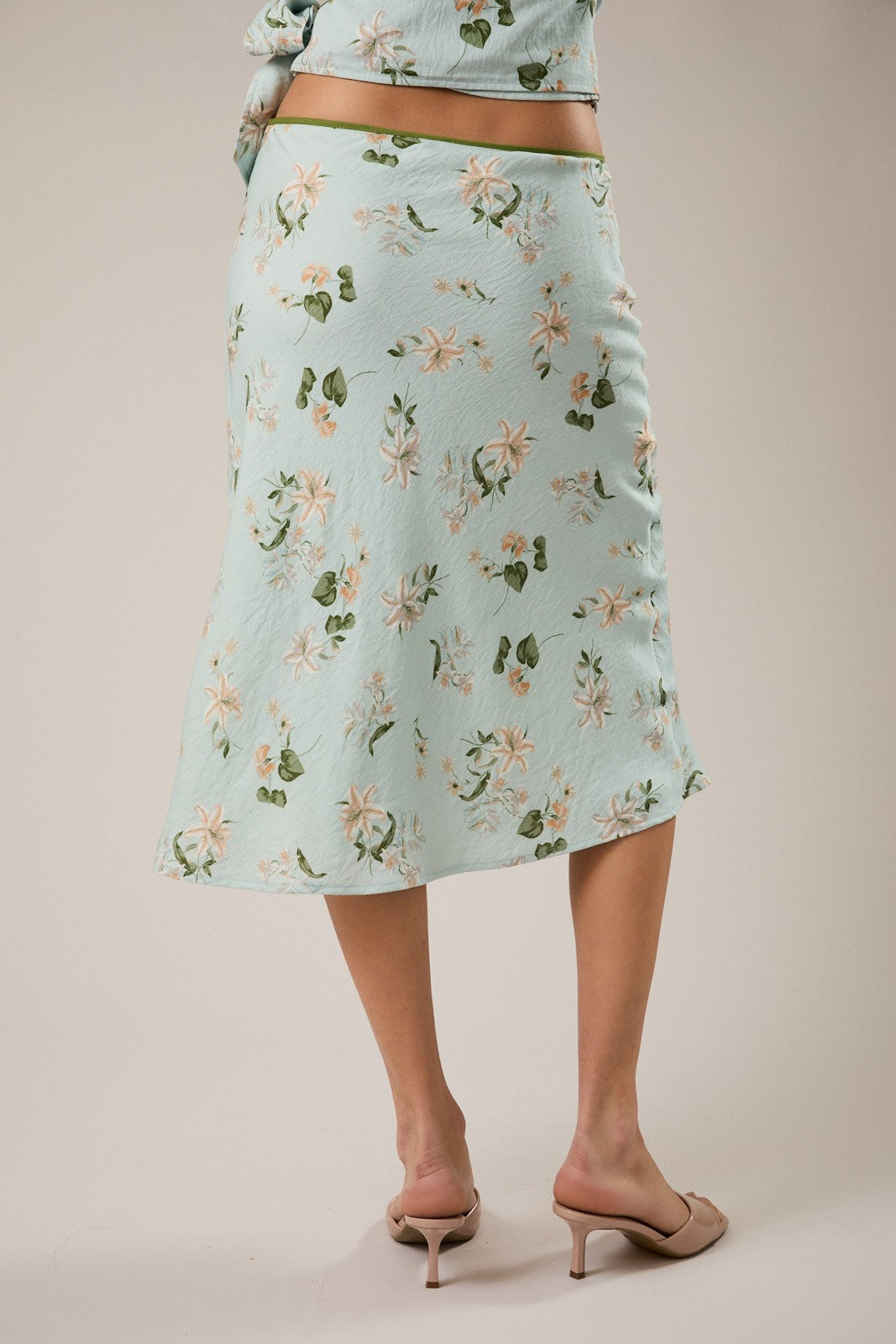 Ivy mint floral bias cut midi skirt