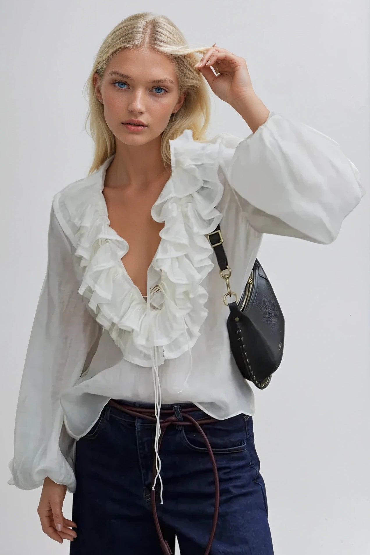 Janna white bohemian ruffle blouse