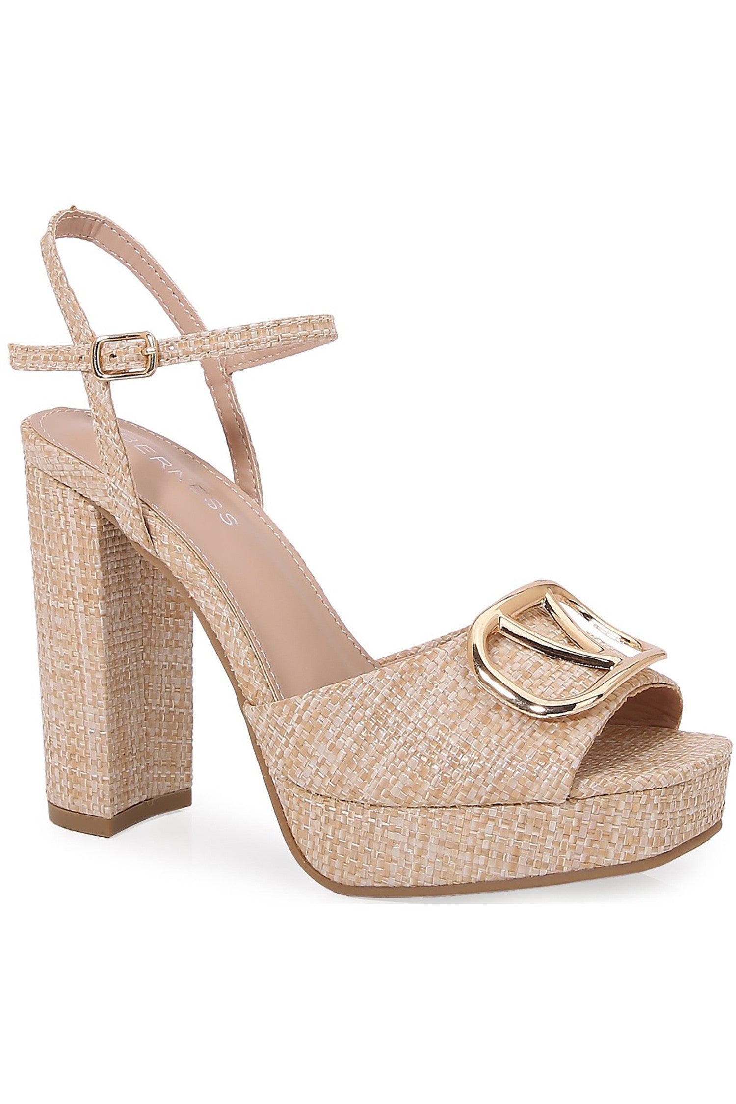 reggie rafia paltform heel with V