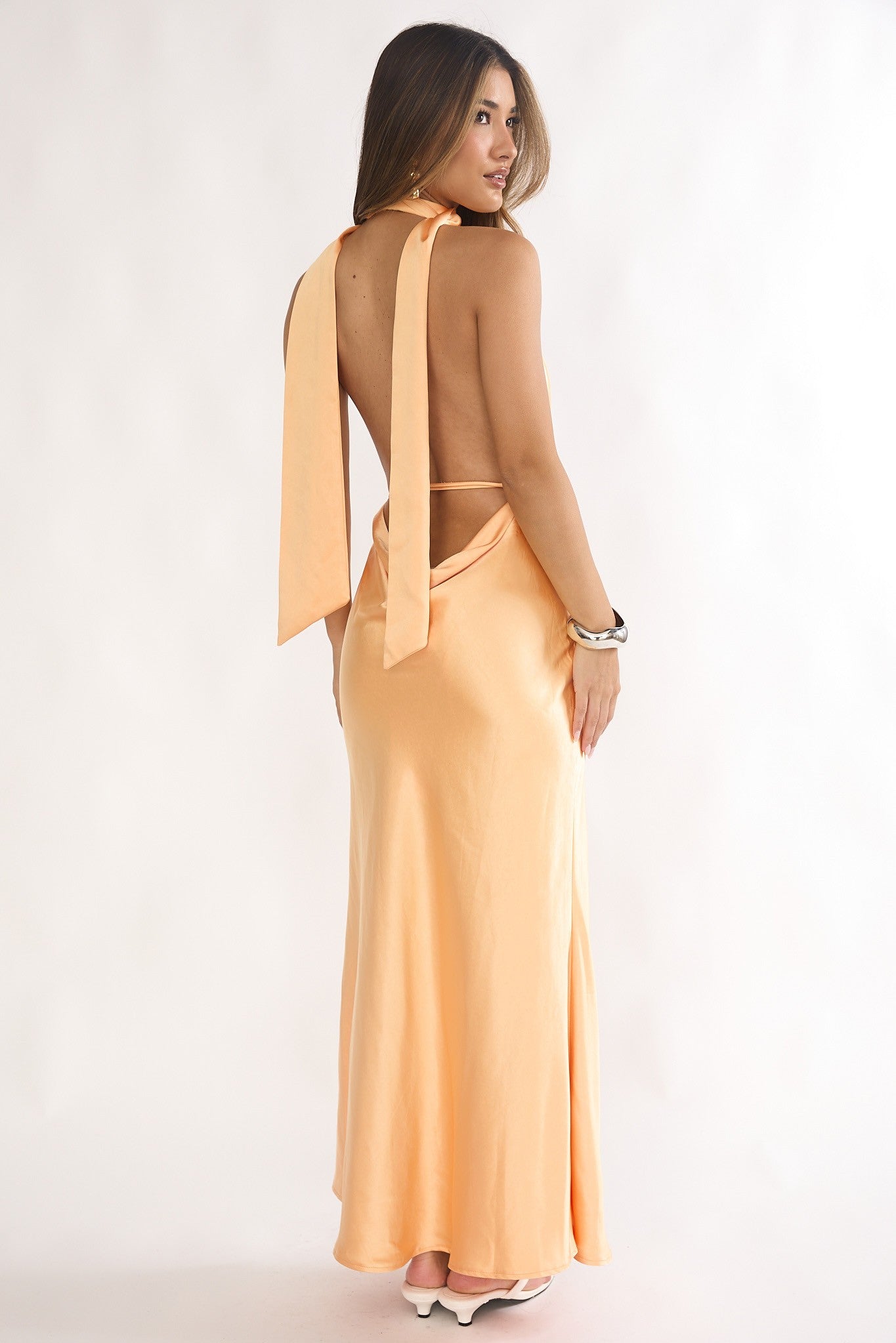 Aurelia light orange stain halter maxi