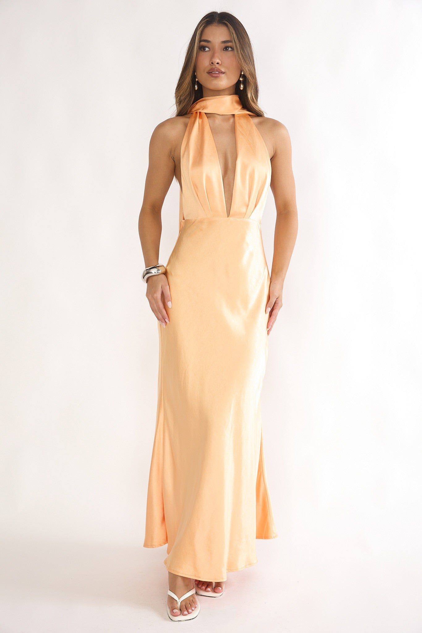 Aurelia light orange stain halter maxi