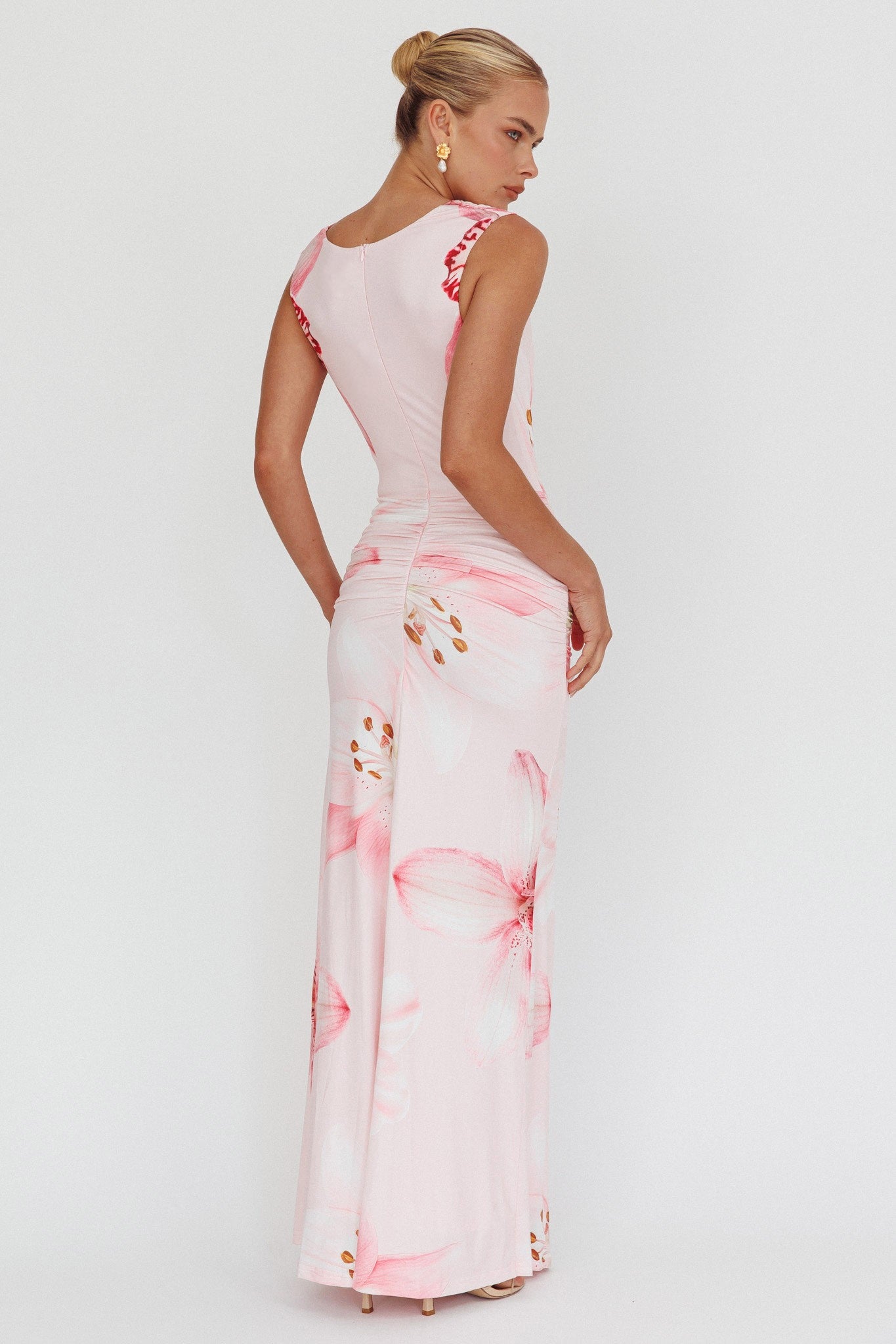 Cressida Pink Floral Deep Cowl Neck Maxi Dress