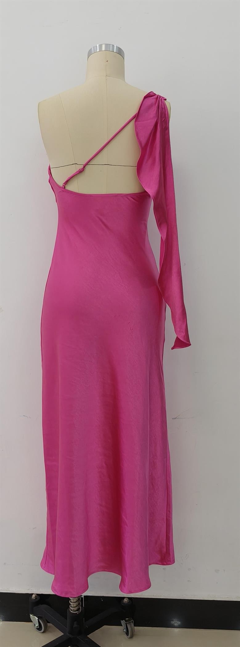 Aya fuchsia satin one shoulder maxi dress