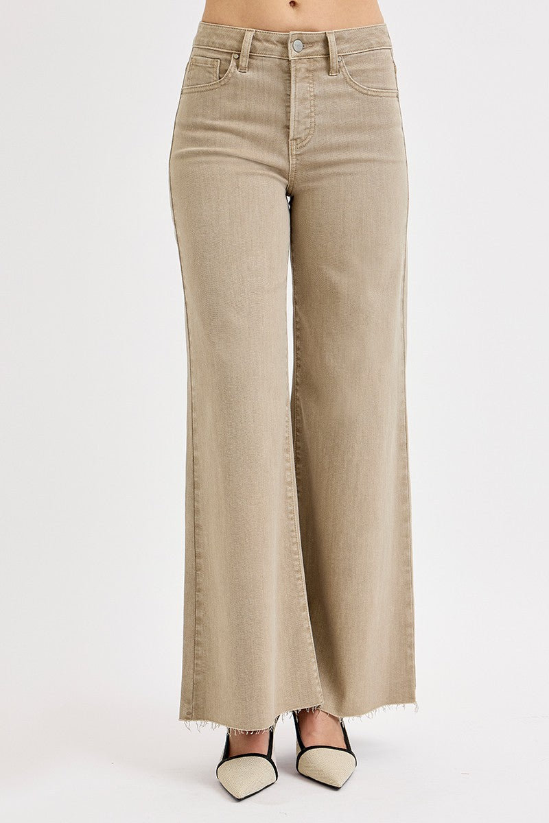 Micah taupe denim palazzo pant with gold stitch