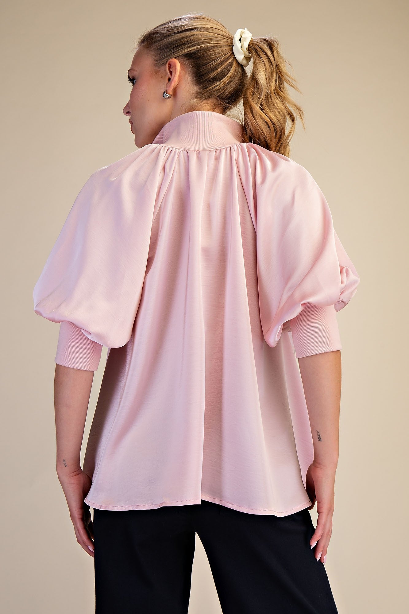 Mila pink mock neck zip up long sleeve top
